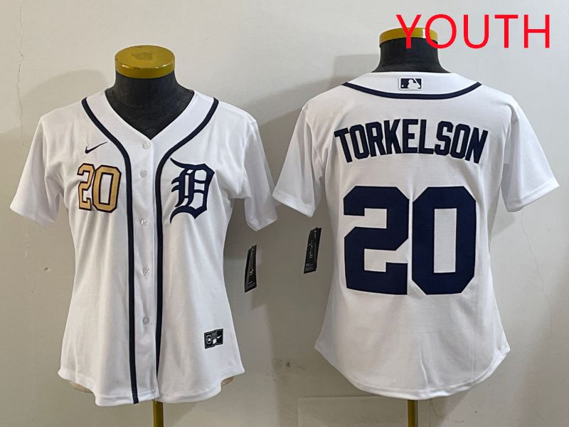 Youth Detroit Tigers #20 Torkelson White Game 2025 Nike MLB Jersey style 2->youth mlb jersey->Youth Jersey